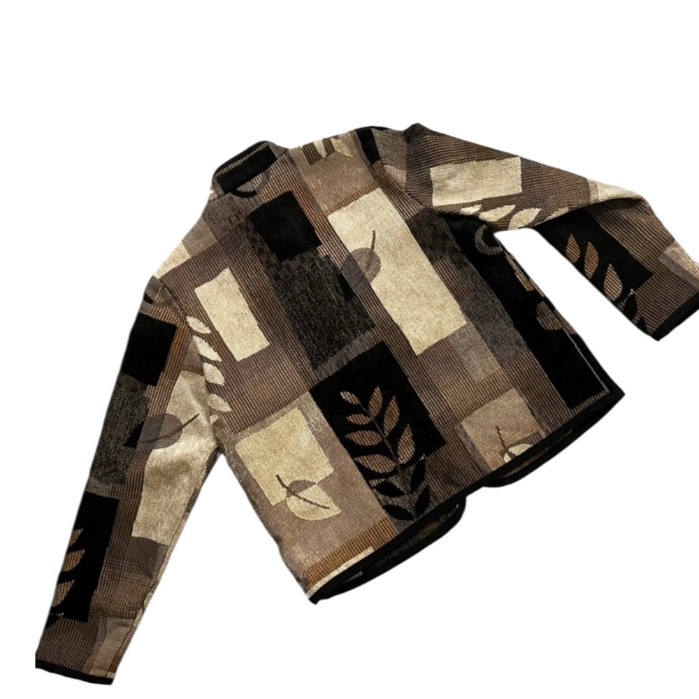 COLDWATER CREEK Patchwork Leaf Pattern Jacket in Brown/Tan/Cream/Black Size L - Picture 3 of 6